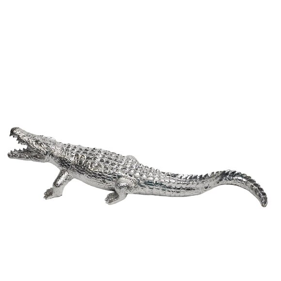 Silver- Alligator Decorative Sculpture 22" Long‎